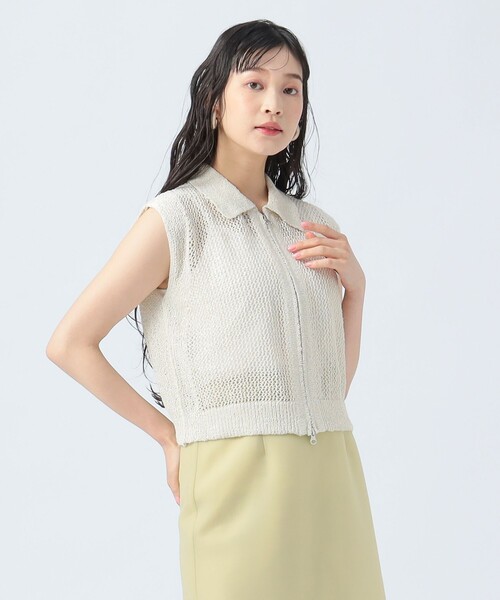 ベスト ジレ ラメニット メッシュ ポロベスト レディース BEAMS HEART ベスト ジレ ラメニット メッシュ ポロベスト