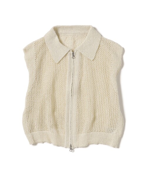 ベスト ジレ ラメニット メッシュ ポロベスト レディース BEAMS HEART ベスト ジレ ラメニット メッシュ ポロベスト