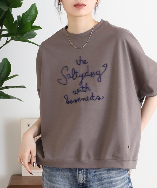 tシャツ EGLANTINE 歯ブラシ加工刺繍Tシャツ ぽわん袖カットソー レディース EGLANTINE tシャツ 歯ブラシ加工刺繍Tシャツ ぽわん袖カットソー