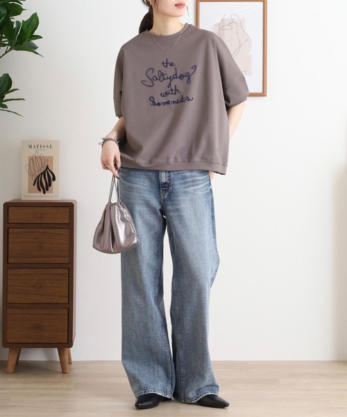 tシャツ EGLANTINE 歯ブラシ加工刺繍Tシャツ ぽわん袖カットソー レディース EGLANTINE tシャツ 歯ブラシ加工刺繍Tシャツ ぽわん袖カットソー