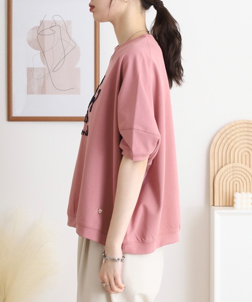 tシャツ EGLANTINE 歯ブラシ加工刺繍Tシャツ ぽわん袖カットソー レディース EGLANTINE tシャツ 歯ブラシ加工刺繍Tシャツ ぽわん袖カットソー
