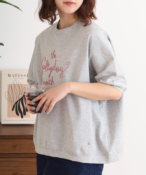 tシャツ EGLANTINE 歯ブラシ加工刺繍Tシャツ ぽわん袖カットソー レディース EGLANTINE tシャツ 歯ブラシ加工刺繍Tシャツ ぽわん袖カットソー