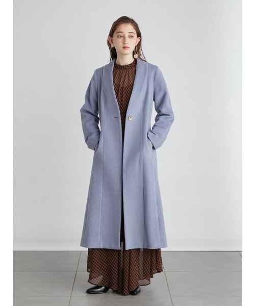 新品未使用LILY BROWNロングコート ラベンダー パープルノーカラーコート LILY BROWN（リリーブラウン） チェスターコート 0 ブルー レディース