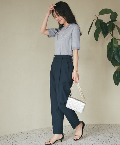 美品 La boutique bonbon ハイウエストテーパードパンツ 36 3サイズ展開】ハイウエストテーパードパンツ | La boutique