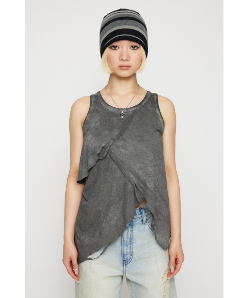Black Eye Patch タンクトップ グレー　LANA着用 LAGUA GEM（ラグアジェム） タンクトップ ノースリーブ OVERLAP CLASH