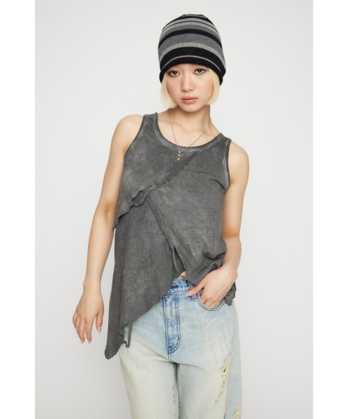 シルバー！JOEYHYSTERICヴィクセンガール柄タンクトップL黒のみ！ LAGUA GEM（ラグアジェム） タンクトップ ノースリーブ OVERLAP CLASH