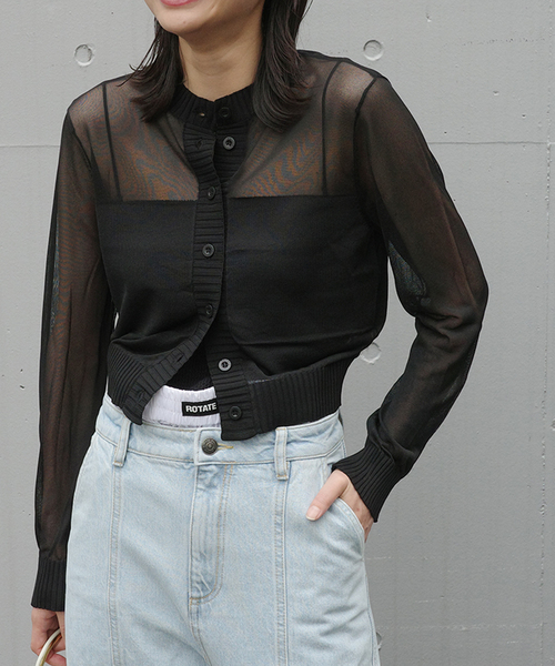 カーディガン 「ROTATE/ロテート」Sheer Knit Cardigan：カーディガン レディース