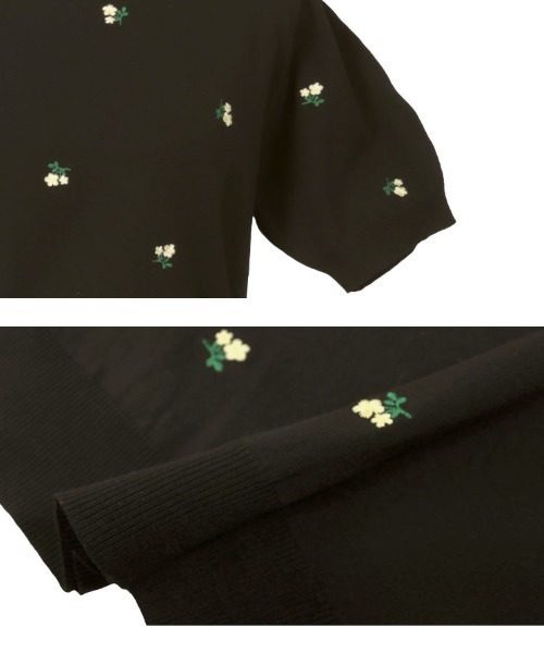 CRYSTAL-KOBE 刺繍入りニットセーター 夜空に浮かぶ回転木馬の刺繍ニットプルオーバーネイビートップス