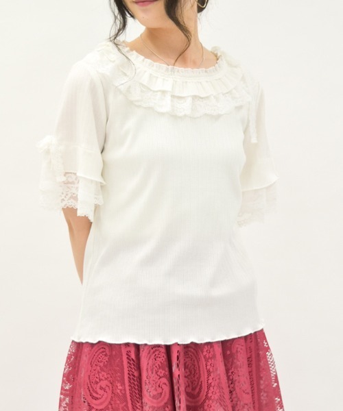 axes femme tシャツ フリル×レースリボンプルオーバー