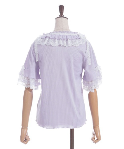 ★新品未使用★axes femme ピンク レース フリル リボン カットソー axes femme tシャツ フリル×レースリボンプルオーバー