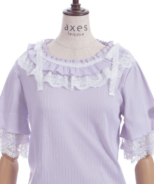 axes femme - axes femme レースリボン刺繍 カットソー axes femme tシャツ フリル×レースリボンプルオーバー