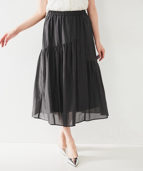 新品 UNTITLED スカート M ネイビー fablica UNTITLED スカート 綿シルク変形ティアードスカート : ZOZOTOWN