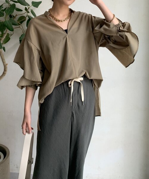 DouDou ブラウス シャツ 「WEB限定」袖ラッフルフリルブラウス