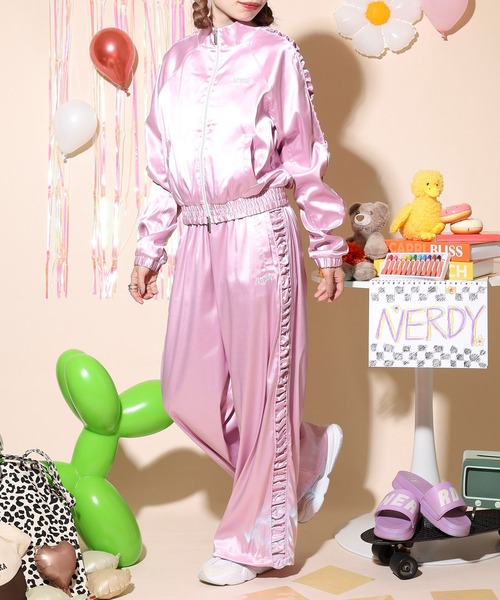 NERDY ワイドパンツ スウェットパンツ ジャージ サテンバイカー
