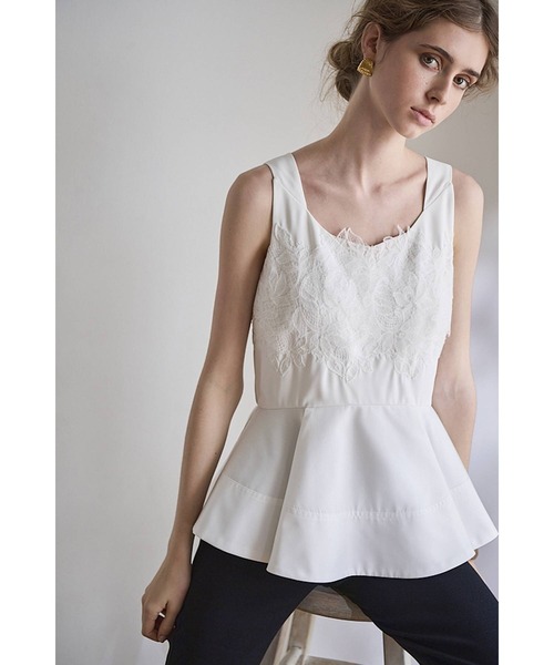 Estella.K ブラウス シャツ Bianca Lace Top フロントレースペプラム 
