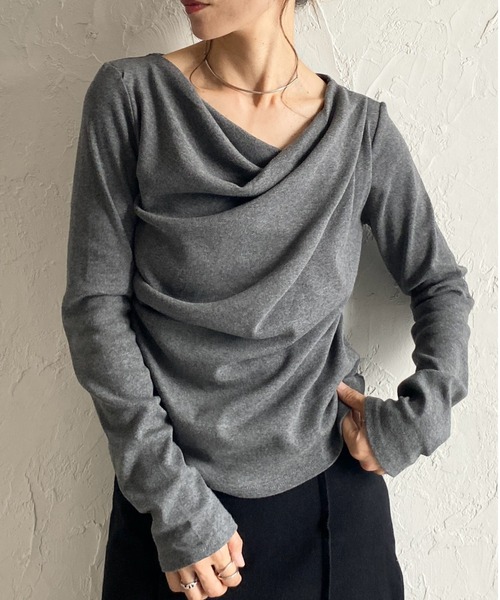 She's Closet tシャツ 2wayオープンネック長袖オフショルドレープ