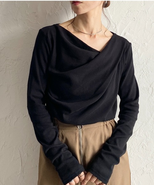 She's Closet tシャツ 2wayオープンネック長袖オフショルドレープ