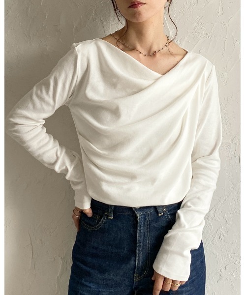 She's Closet tシャツ 2wayオープンネック長袖オフショルドレープ