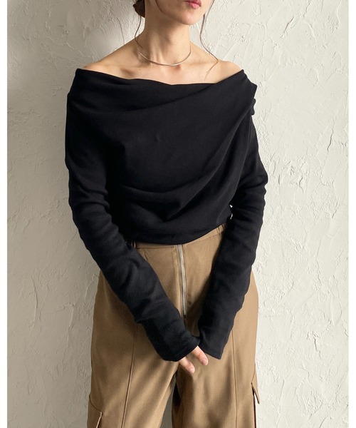 She's Closet tシャツ 2wayオープンネック長袖オフショルドレープ