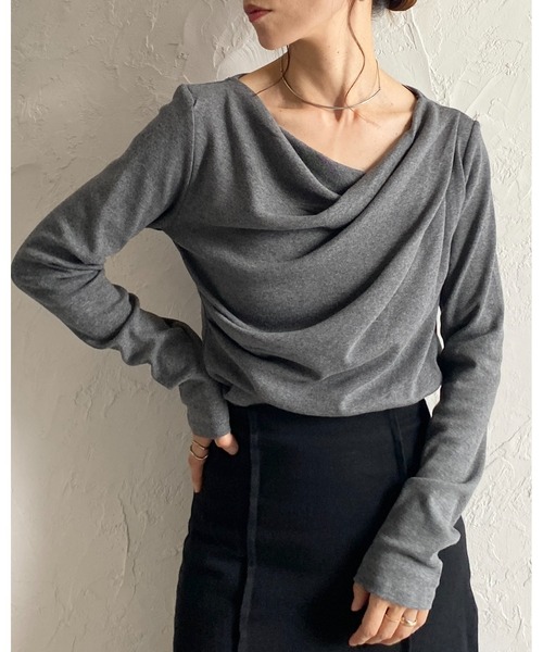 She's Closet tシャツ 2wayオープンネック長袖オフショルドレープ