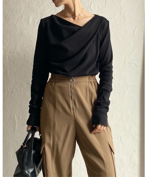 She's Closet tシャツ 2wayオープンネック長袖オフショルドレープ