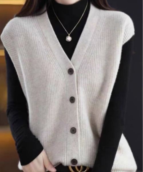 deux amour ベスト ジレ Vネック前ボタンニットベスト レディース