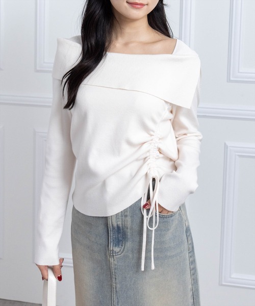 トップス Donna knit tops white ANDMARY】Donna knit tops