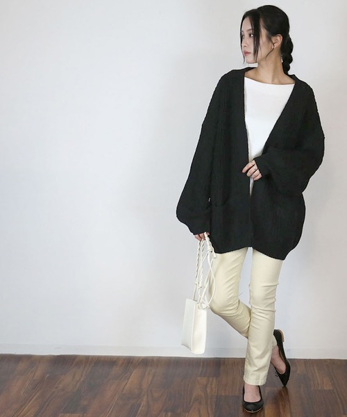 「atONE」 「LARU」ニットカーディガン - モカ レディース_画像2