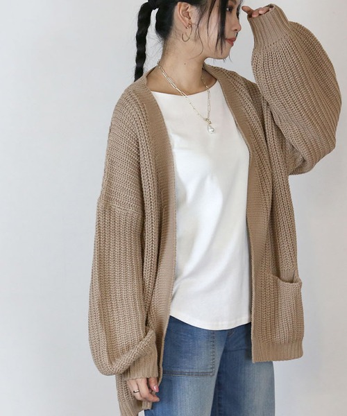 「atONE」 「LARU」ニットカーディガン - モカ レディース_画像3