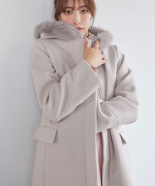 Tiaclasse コート アウター 2WAYフード付きフェイクウールコート