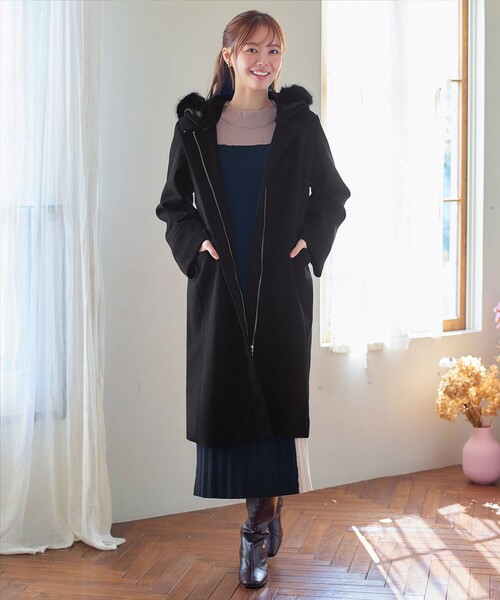 Tiaclasse コート アウター 2WAYフード付きフェイクウールコート