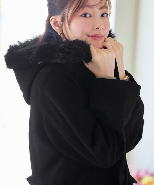 Tiaclasse コート アウター 2WAYフード付きフェイクウールコート