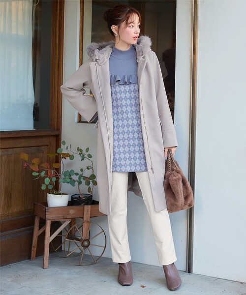 Tiaclasse コート アウター 2WAYフード付きフェイクウールコート