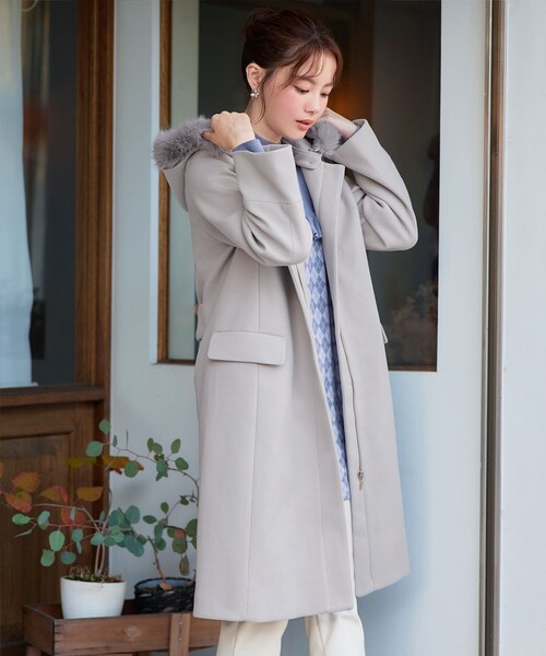 Tiaclasse コート アウター 2WAYフード付きフェイクウールコート