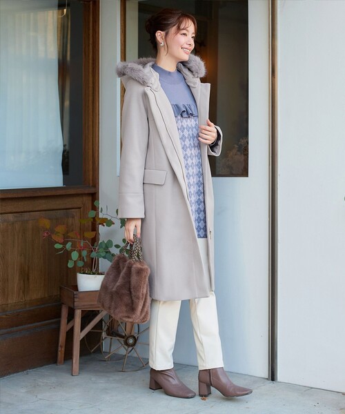 Tiaclasse コート アウター 2WAYフード付きフェイクウールコート