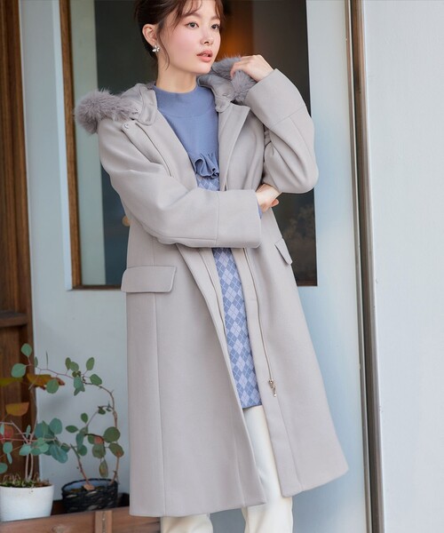 Tiaclasse コート アウター 2WAYフード付きフェイクウールコート