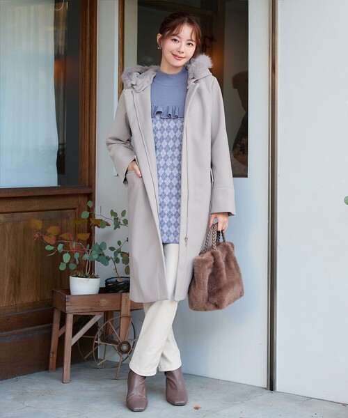 Tiaclasse コート アウター 2WAYフード付きフェイクウールコート