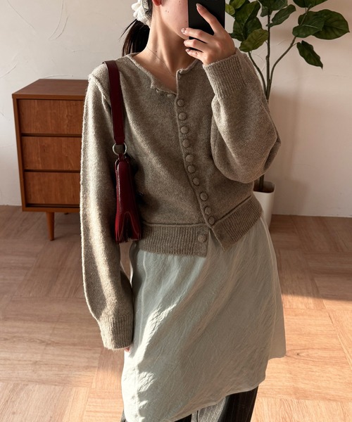 MUHET（ミュエータ） カーディガン covered-button crew neck cardigan 