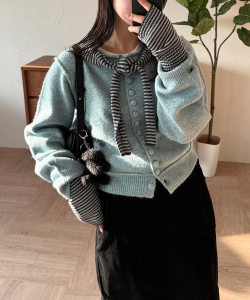MUHET（ミュエータ） カーディガン covered-button crew neck cardigan