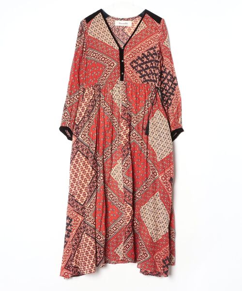 sara mallika（サラ マリカ） レース長袖ワンピース - レッド