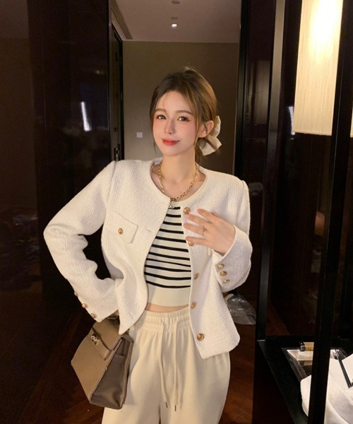 「おしゃれスタ」 ツイードジャケット L グレー レディース_画像5