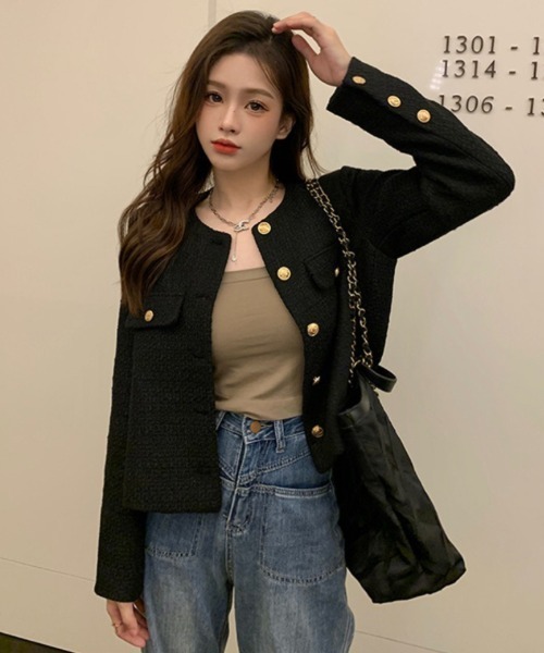 「おしゃれスタ」 ツイードジャケット L グレー レディース_画像6