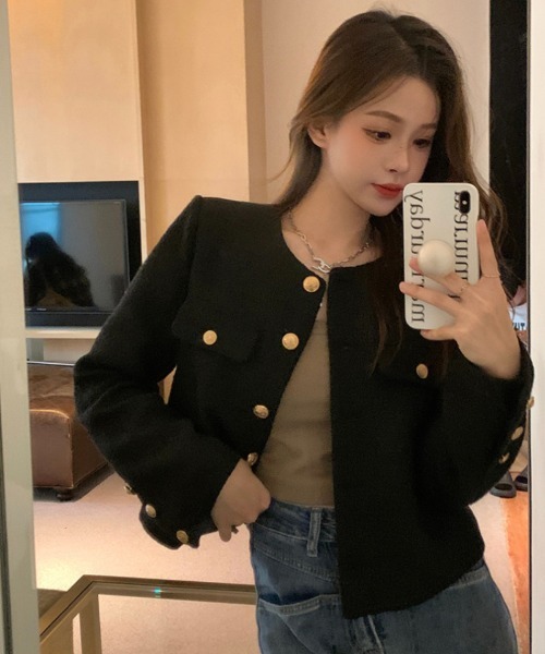 「おしゃれスタ」 ツイードジャケット L グレー レディース_画像7