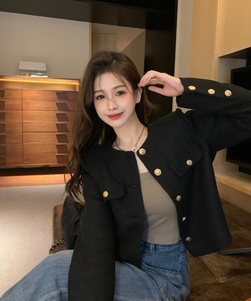 「おしゃれスタ」 ツイードジャケット L グレー レディース_画像9