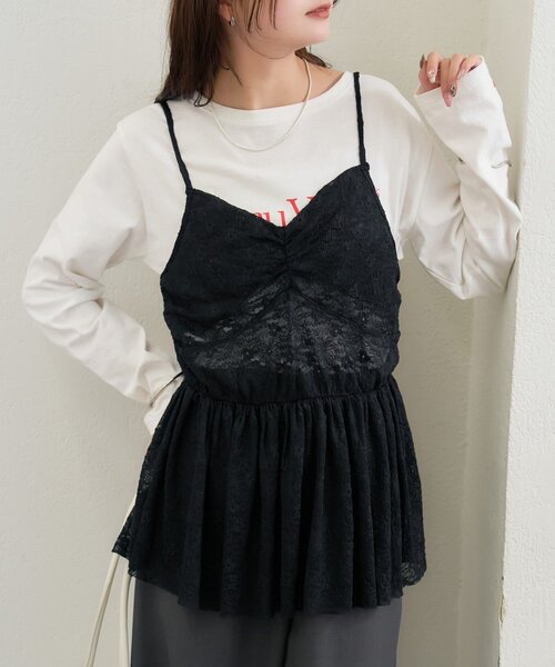 mystic（ミスティック） ブラウス シャツ Vギャザーレースキャミソール
