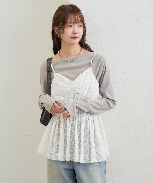 mystic（ミスティック） ブラウス シャツ Vギャザーレースキャミソール