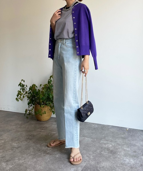 「DouDou」 ニットカーディガン FREE パープル レディース_画像5