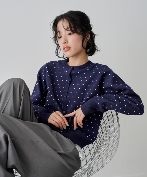 sono ブラック　キルトJQフェアリーカーディガン　ジャカード　ジャガード NO ID.（ノーアイディー） カーディガン 「NO ID.」Leopard Jacquard