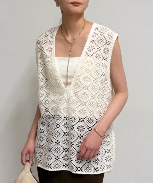 【美品】  LOUNGEDRESS / ラウンジドレス | リネンジレジャケット ベスト | FREE | ナチュラル | レディース LOUNGEDRESS（ラウンジドレス）の「【WEB限定】リネンジレジャケット