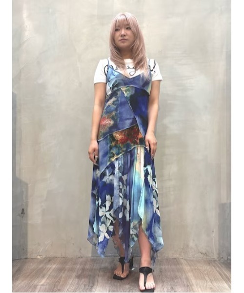 タグ付き Desigual イエローアシンメトリー キャミワンピース XS Desigual（デシグアル） ワンピース ボタニカルプリントアシンメトリー